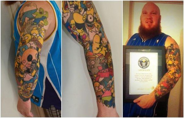 アニメ『シンプソンズ』の視聴を禁止された男性、『シンプソンズ』のタトゥーを彫りまくりギネス記録達成！